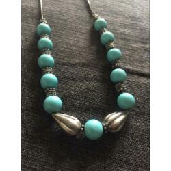 Zilver Ketting met blauwe stenen,Vintage