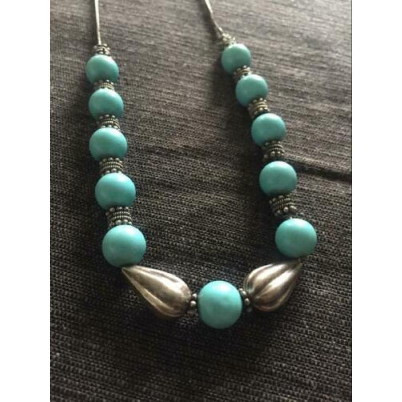 Zilver Ketting met blauwe stenen,Vintage