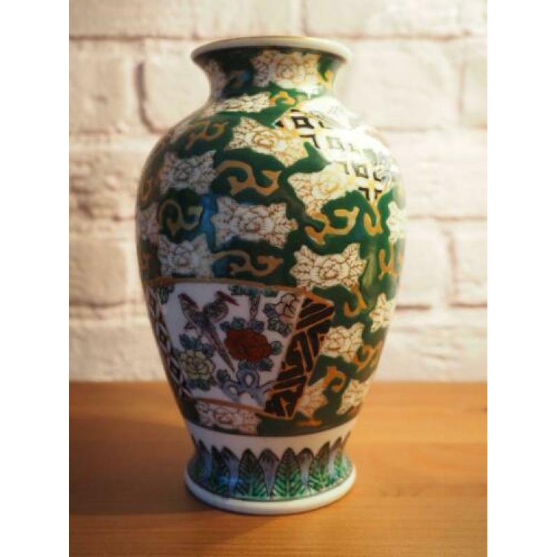 mooie vaas china oud porselein porcelain groen vogels