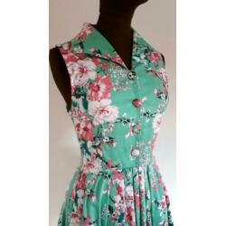 Voodoo Vixen jurk groene blauwe roze swing dress maat S 36
