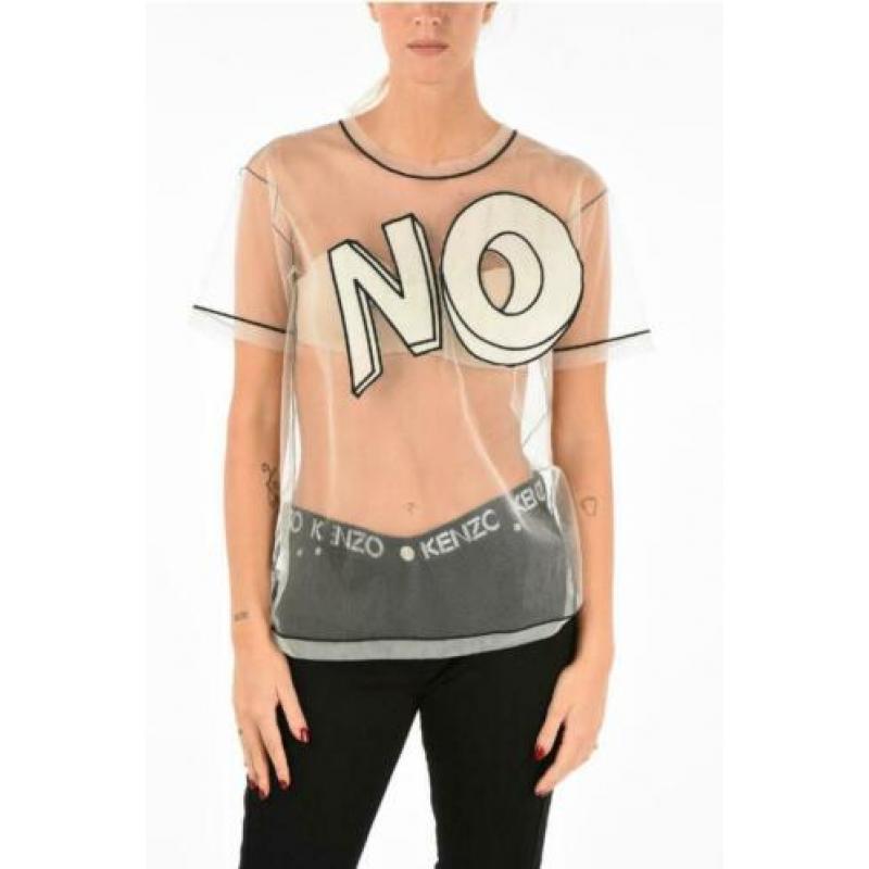 Viktor & Rolf Witte Tulle Top met “NO” Borduursel maat S