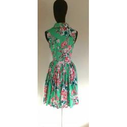 Voodoo Vixen jurk groene blauwe roze swing dress maat S 36