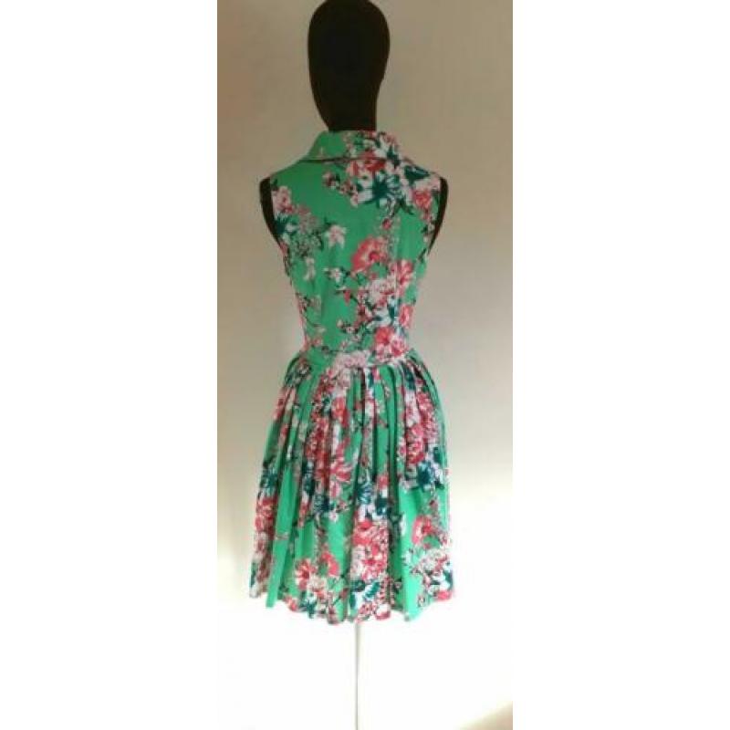 Voodoo Vixen jurk groene blauwe roze swing dress maat S 36