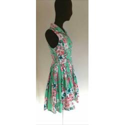 Voodoo Vixen jurk groene blauwe roze swing dress maat S 36