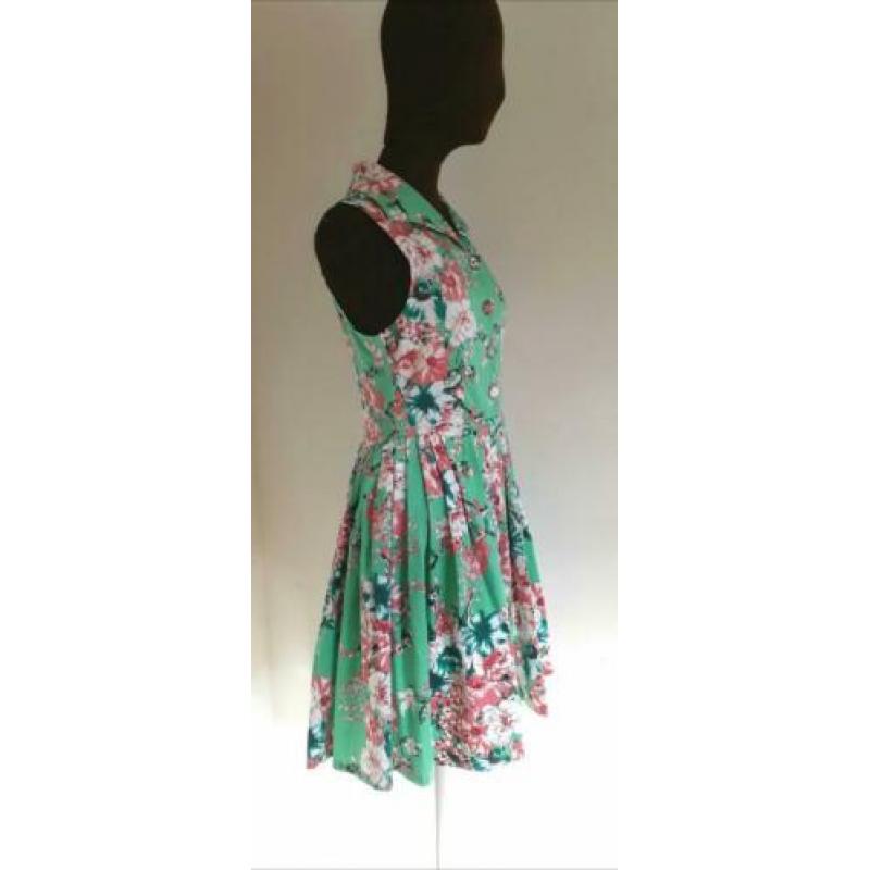 Voodoo Vixen jurk groene blauwe roze swing dress maat S 36