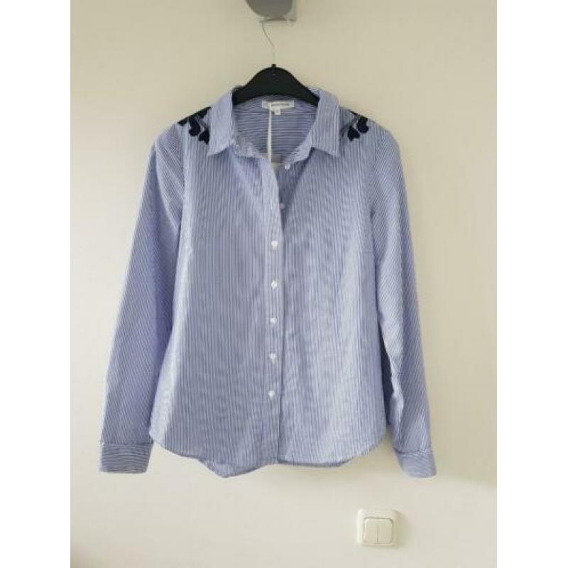 Tramontana blauw wit gestreepte blouse met borduursel maat S