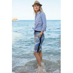 Tramontana blauw wit gestreepte blouse met borduursel maat S
