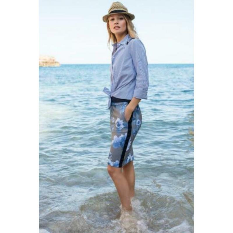 Tramontana blauw wit gestreepte blouse met borduursel maat S