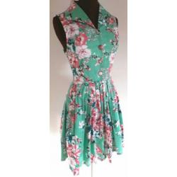 Voodoo Vixen jurk groene blauwe roze swing dress maat S 36