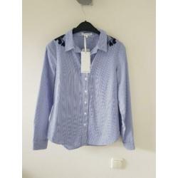 Tramontana blauw wit gestreepte blouse met borduursel maat S