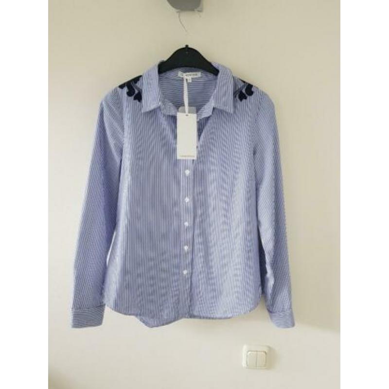 Tramontana blauw wit gestreepte blouse met borduursel maat S