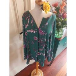 Boho hippie goa vila blouse groen pauwen bloemen print L