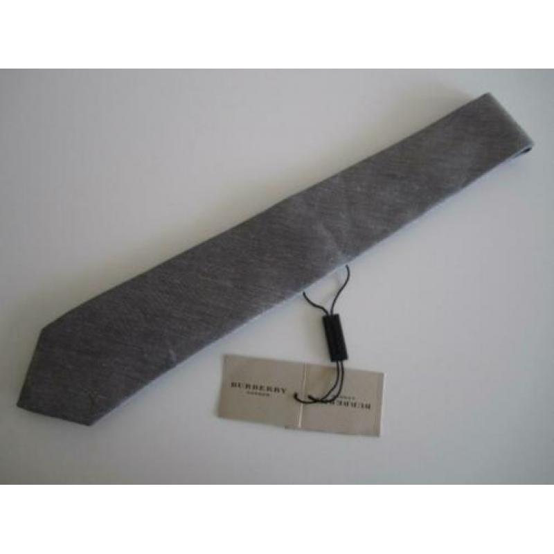 BURBERRY grijze stropdas van zijde/linnen NIEUW