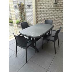 Kunststof Tuinset Tafel met 4 x stoelen kleur antraciet
