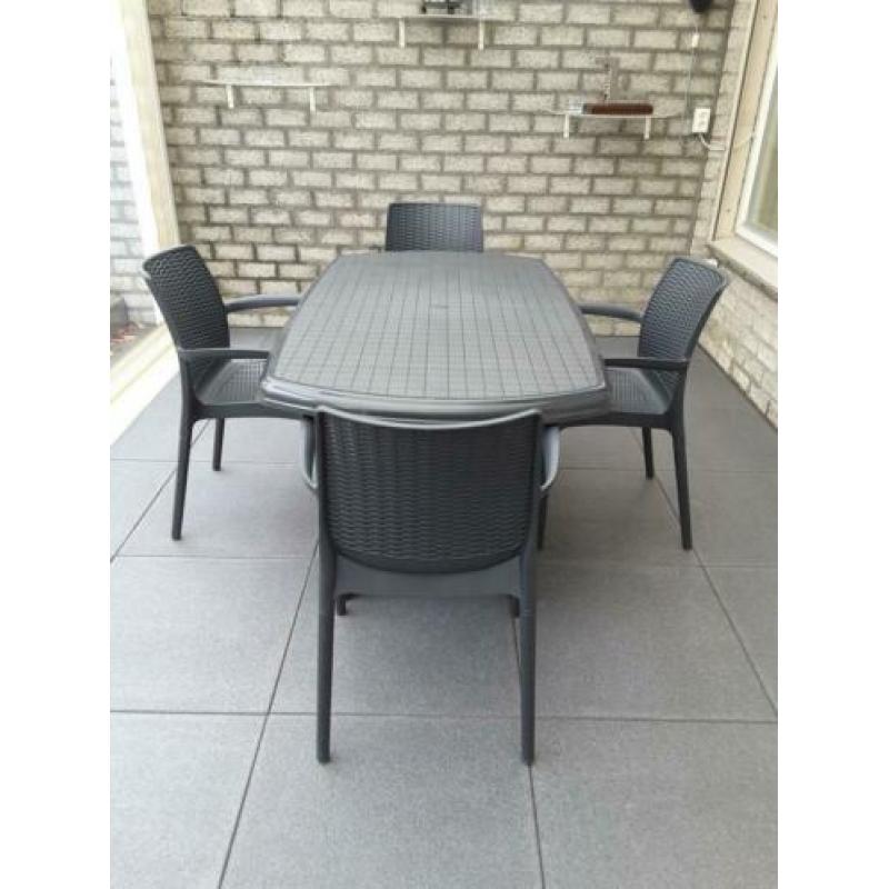 Kunststof Tuinset Tafel met 4 x stoelen kleur antraciet
