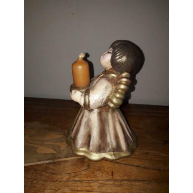 Bozner Thun engel grijzige jurk met kaars, 12 cm