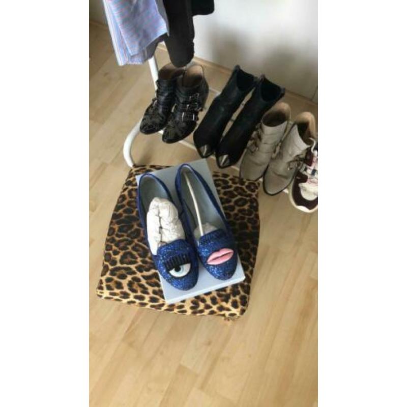 Chiara Ferragni loafers eye mouth blauw glitter maat 37.