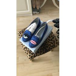 Chiara Ferragni loafers eye mouth blauw glitter maat 37.