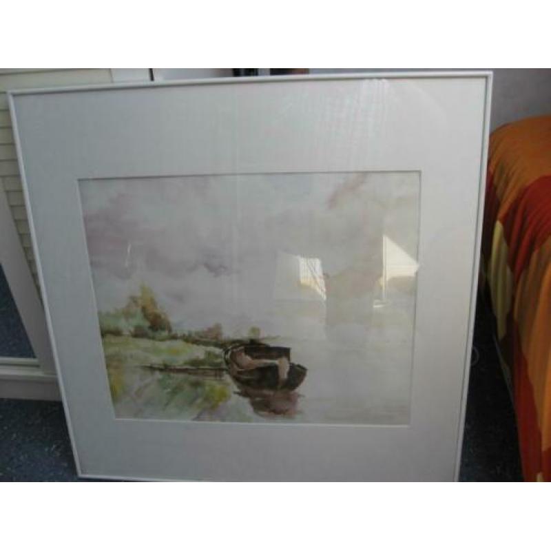 Aquarel met lijst en passepatou van P.Frickel