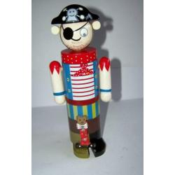 Mooie houten spaarpot Piraat. H. 25cm. Izgs.