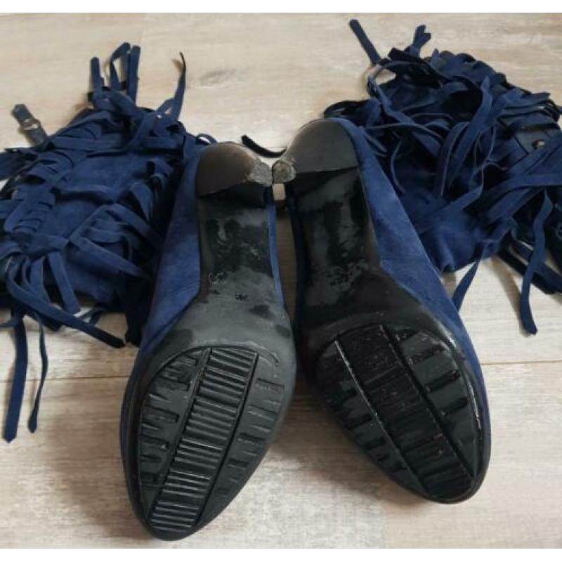 Enkellaarsjes suede mt 39 zgan donkerblauw met franjes