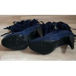 Enkellaarsjes suede mt 39 zgan donkerblauw met franjes
