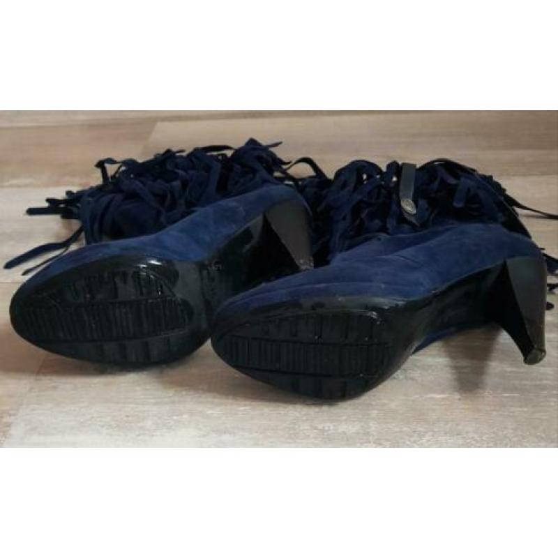 Enkellaarsjes suede mt 39 zgan donkerblauw met franjes