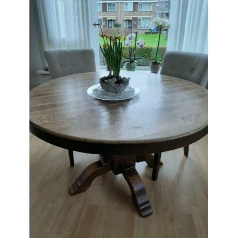 Massief handgemaakte eiken eetkamer tafel
