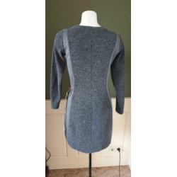 ZGAN grijze SANDWICH jurk M 38/40 leer detail, jurkje grijs
