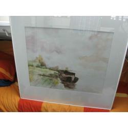 Aquarel met lijst en passepatou van P.Frickel