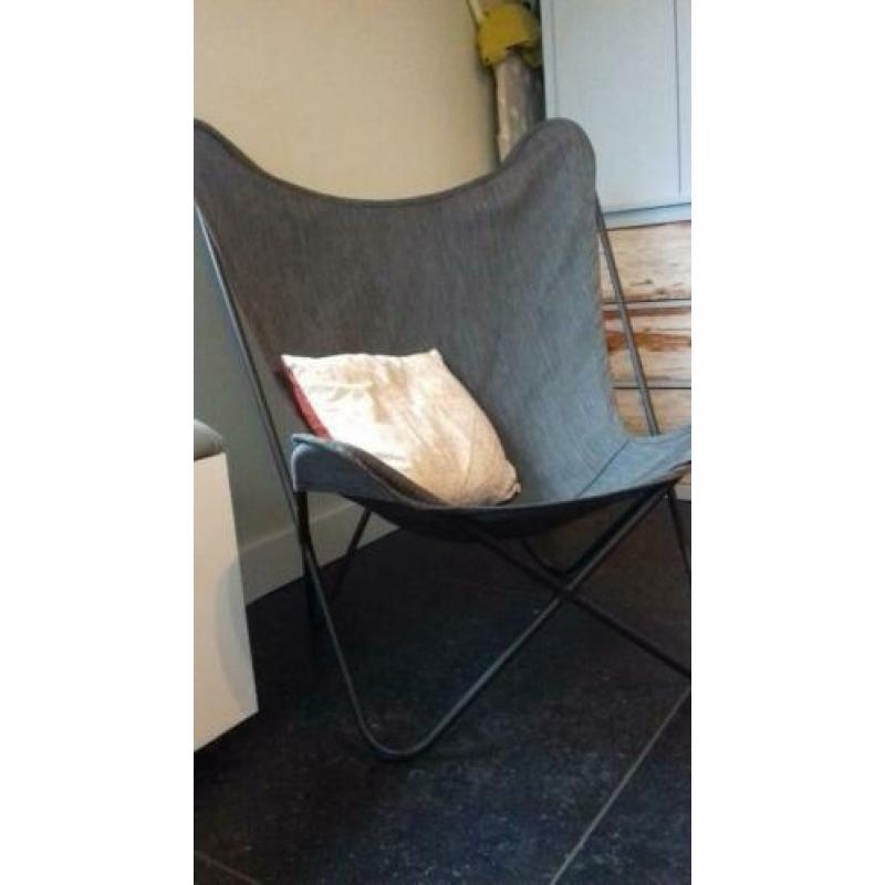 Vlinderstoel - fauteuil staal grijs, 2 stuks!
