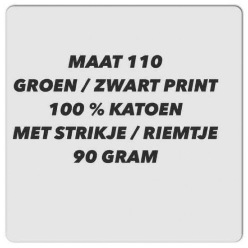 Maat 110 - groen / zwart geprint jurk met strikje / riemtje
