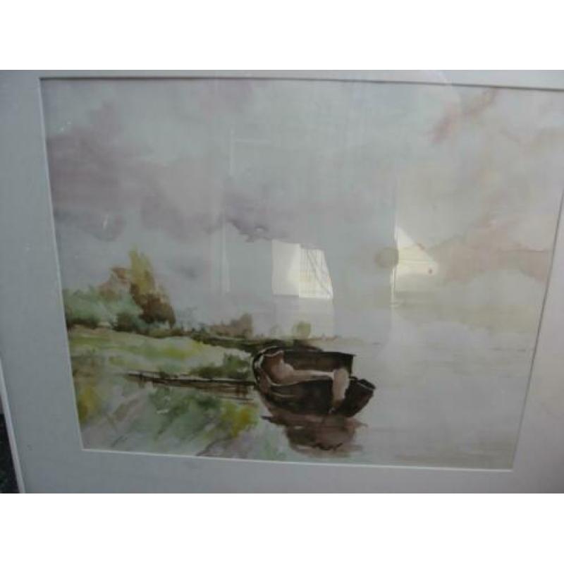 Aquarel met lijst en passepatou van P.Frickel