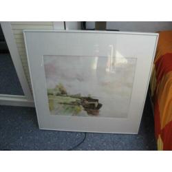 Aquarel met lijst en passepatou van P.Frickel