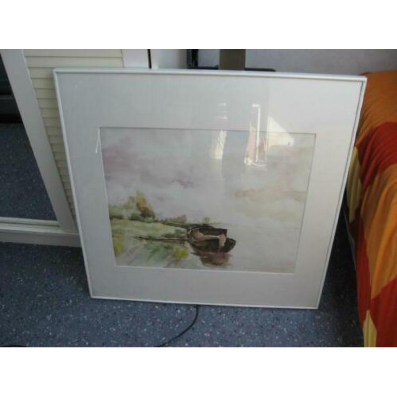 Aquarel met lijst en passepatou van P.Frickel