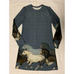 Jurkje met paarden blauw (ook korte mouw mogelijk) maat 146