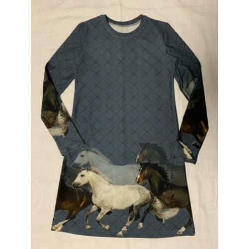Jurkje met paarden blauw (ook korte mouw mogelijk) maat 146
