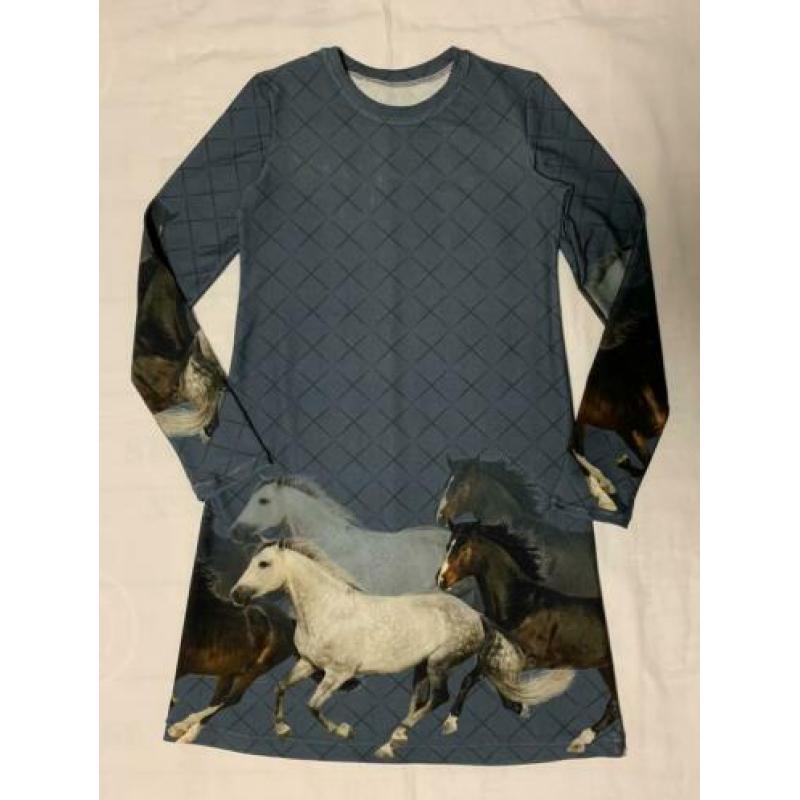 Jurkje met paarden blauw (ook korte mouw mogelijk) maat 146