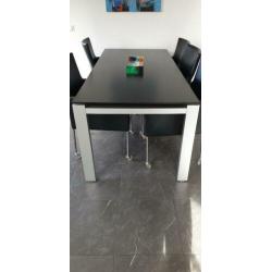 Mooie tafel met trespablad en 6 stoelen en zelfde salontafe