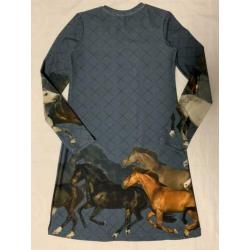 Jurkje met paarden blauw (ook korte mouw mogelijk) maat 146