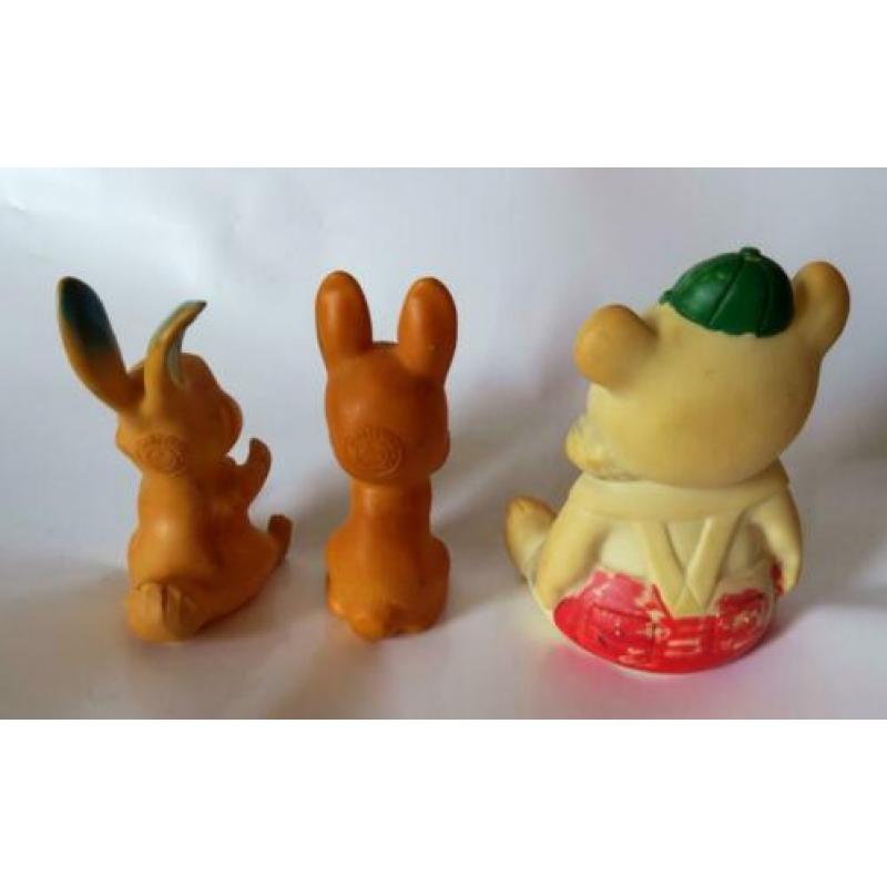 3 piepbeestjes baby Rubbertoys Everplast gemaakt in Italie