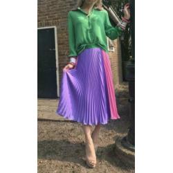 DENNY ROSE plissé rok paars/groen/roze 34, 36 en 38