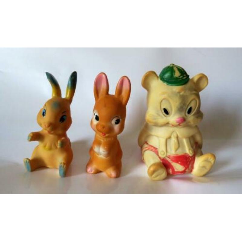 3 piepbeestjes baby Rubbertoys Everplast gemaakt in Italie
