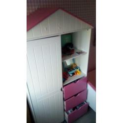 Wit roze slaapkamer set:bed,kledingkast, nachtkastje
