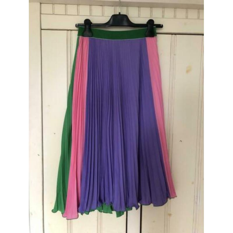 DENNY ROSE plissé rok paars/groen/roze 34, 36 en 38