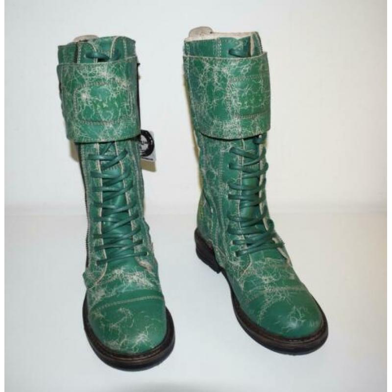 YELLOW CAB - leren hoge soldier boots green - maat 42