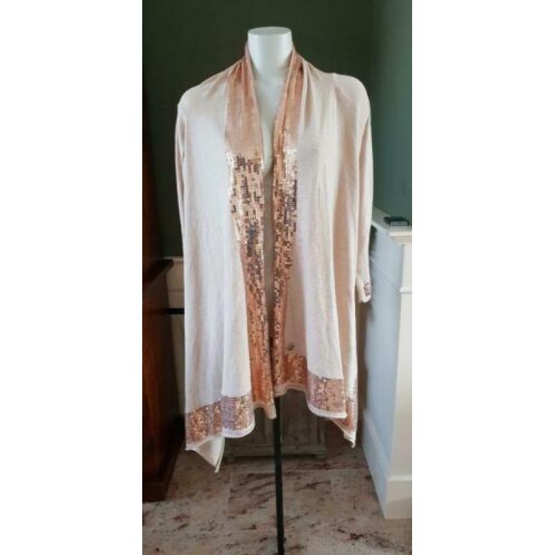 ZGAN schitterend GLAMOROUS paillet beige vest strik S 36