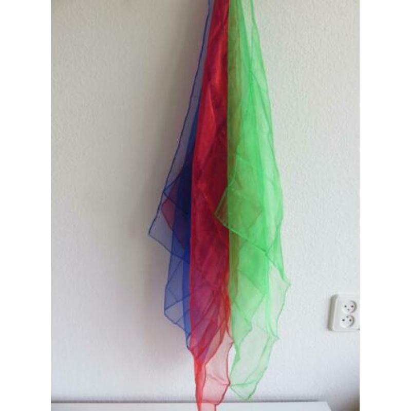 3 jongleerdoekjes, jongleersjaaltjes blauw rood en groen