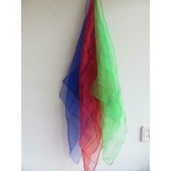 3 jongleerdoekjes, jongleersjaaltjes blauw rood en groen
