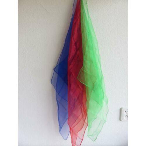 3 jongleerdoekjes, jongleersjaaltjes blauw rood en groen